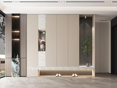 Modern Foyer Hallway With Cabinets Decor And Green Plant 3d model