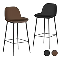 Modern Brown And Black Leather Bar Stools With Metal Frame And Footrest Design