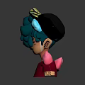 Animated Game Movie Character With Teal Curly Hair Black Cap And Red Shirt