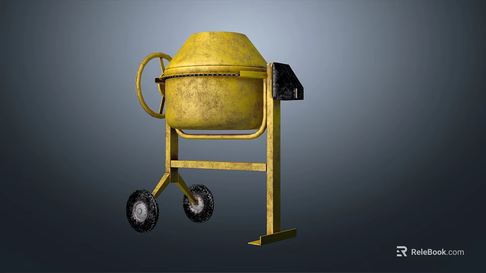 Heavy Duty Yellow Concrete Mixer Industrial Equipment with Stand and Wheels 3d model 