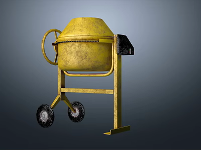 Heavy Duty Yellow Concrete Mixer Industrial Equipment with Stand and Wheels 3d model