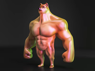 Muscular Animal Design Decorative Figurine With Iridescent Gradient Color For Home Decoration 3d model