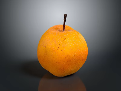 Fresh Orange Pear With Brown Stem On Black Background With Reflection 3d model