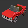 Red Convertible Car With Brown Soft Top And Black Wheels In Cartoon Style
