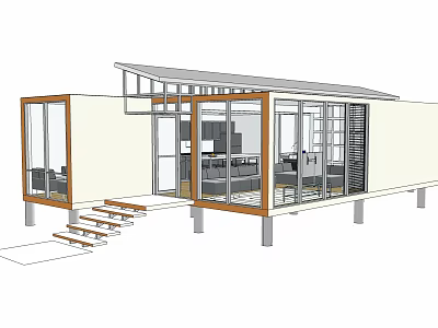 Industrial Equipment 3D Model In Modern Facility With Large Glass Windows Wooden Frame And Staircase 3d model