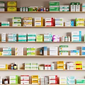 Organized Medical Devices Shelf Display With Various Types Of Packaged Pharmaceutical Supplies