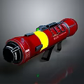 Red Rocket Propulsion Unit With Yellow Stripe On Black Support Stand For Space Missions