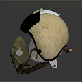 Military Weapon Helmet With Black And Beige Shell Visor Respirator And Accessories