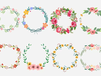 Colorful Floral Wall Decorations With Various Flower Wreaths Leaves and Blooms 3d model