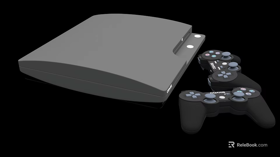 Gray Game Console With Black Controllers For Home Entertainment Use 3d model 