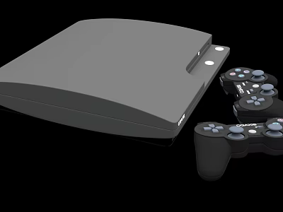 Gray Game Console With Black Controllers For Home Entertainment Use 3d model