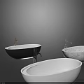 Three Different Bathtubs In White Black And Marble Finish With Faucets
