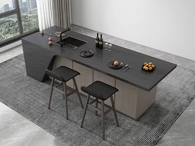 Modern Island Dining Table and Chair 3d model