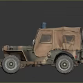 Camouflage Military Jeep With Blue Siren Light XIAPONOMIA Sign Canvas Roof And Off-Road Tires