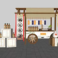 Traditional Style Functional Cart With Wooden Frame Condiments Bottles And Boxes