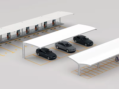 Carport Canopy Structure for Outdoor Parking Area With Parked Vehicles 3d model
