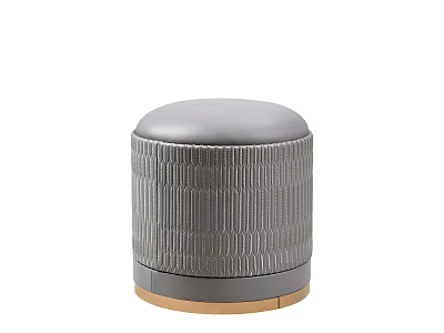 Round Gray Ottoman With Textured Upholstery And Gold Base Modern Design 3d model