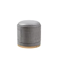 Round Gray Ottoman With Textured Upholstery And Gold Base Modern Design