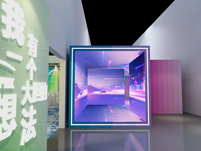 Modern Photo Spot With Neon Lights And Colorful Cube Installations 3d model