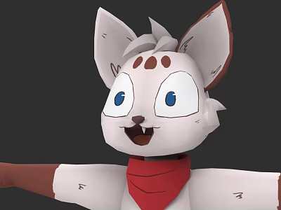 Cartoon Animal Character With White Fur Brown Ears Red Scarf Blue Eyes Happy Expression 3d model