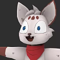 Cartoon Animal Character With White Fur Brown Ears Red Scarf Blue Eyes Happy Expression