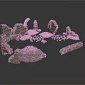 Ancient Stone Architectural Components Featuring Arches Wall Fragments And Pillar Pieces 3d model