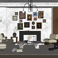 Elegant Living Room Interior With Beige Sofa Coffee Table Fireplace And Gallery Wall