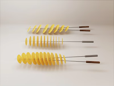 Potato Chips Arranged On Metal And Wooden Skewers 3d model