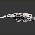 Futuristic Spaceship 3D Model With Streamlined Design White Gray Orange Details On Dark Reflective Background