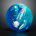 Cartoon Underwater Scene Inside Blue Sphere With Reaching Girl Glowing Moon And Marine Life