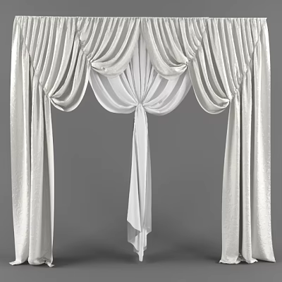 Elegant White Curtains With Pleated Drapery And Tied Center Design 3d model