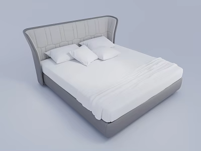 Modern Double Bed With Upholstered Gray Headboard And White Bedding Pillows 3d model