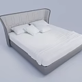 Modern Double Bed With Upholstered Gray Headboard And White Bedding Pillows 3d model