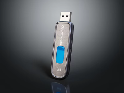 Transcend 8GB USB Flash Drive With Metal Casing And Blue Slider Design 3d model