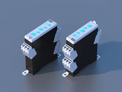 Two Black Electrical Control Modules With White Panel And Blue Indicators 3d model