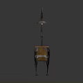 Industrial Style Floor Lamp With Metal Frame Gear Details And Wooden Storage Cabinet