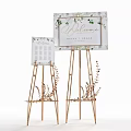 Wedding Welcome Signs On Golden Easels With Floral Decor And Queen Beach Text