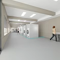 Bright Modern Spacious Commercial Laundry Room With Rows Of Professional Industrial Washing And Drying Machines