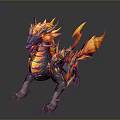 Mythical Dragon Creature With Fiery Flames And Golden Ornaments 3D Rendering