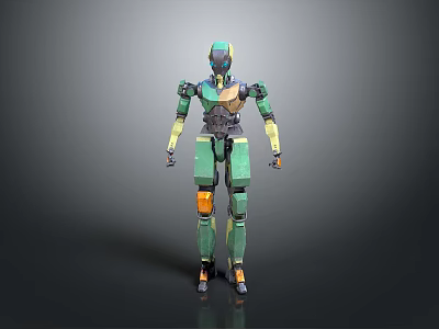 Game Movie Character Green Robot with Metallic Armor Mechanical Joints Standing Pose Design 3d model