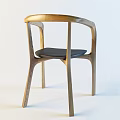 Wooden Armchair With Curved Back And Armrests Black Padded Seat Modern Design