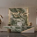 High End Modern Sales Office Reception With Green Marble Counter And Elegant Art Decorations