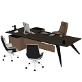 Modern Sleek Office Desk Workspace With Laptop Ergonomic Chairs And Desk Lamp