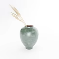 Green Rounded Ceramic Vase With Wheat Stalks On White Background Classic Design 3d model