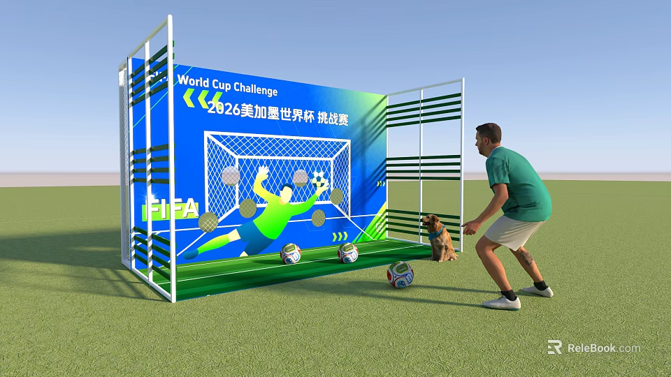Fun Interactive Zone for World Cup Challenge with Soccer Goal Balls Man and Dog 3d model 
