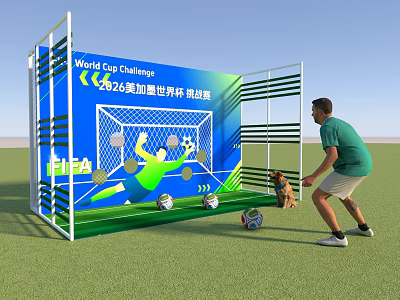Fun Interactive Zone for World Cup Challenge with Soccer Goal Balls Man and Dog 3d model