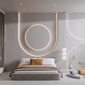 Hotel Guest Room Interior With Circular And U Shaped Lighting Fixtures Modern Minimalist Design