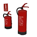 Red Fire Extinguishers With Safety Warning Sign And Instruction Labels For Emergency Use