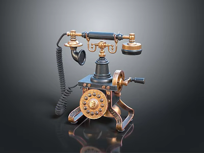 Vintage Brass Rotary Dial Telephone With Black Body And Curly Cord 3d model