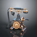 Vintage Brass Rotary Dial Telephone With Black Body And Curly Cord
